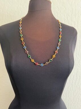 Vintage AUSTRIAN Crystal Bezel Set Colorfully Necklace